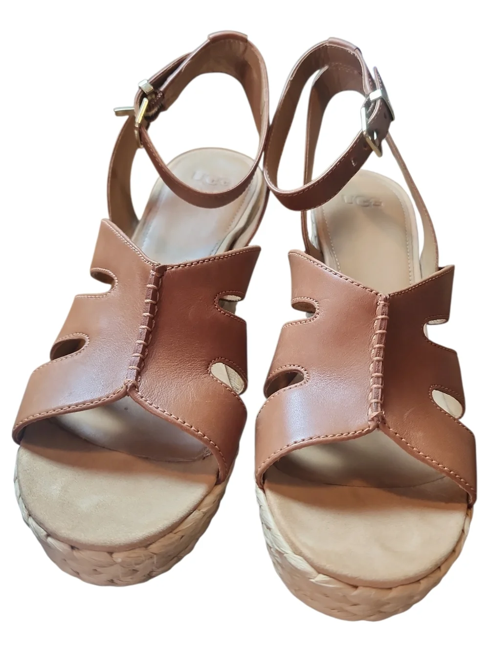 UGG | Women’s Careena Wedge Espadrille Brown Chestnut Leather‎ Heels | US 9.5